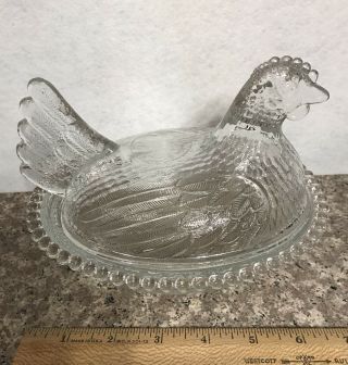Indiana Glass Clear Vintage Hen On Nest Covered Candy Dish Candlewick Rim