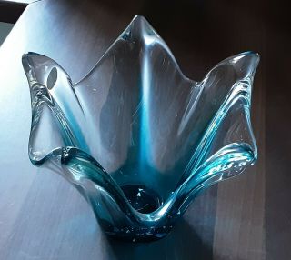 Vintage Murano Blue And Clear Glass Handkerchief Vase