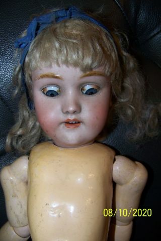 Antique Germany Bisque Head Doll 18 " W/ Pierced Ears Holes
