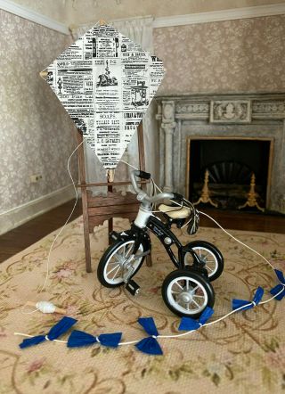 Vintage Miniature Dollhouse Artisan Childrens Kite & Retro Hopalong Cassidy Bike