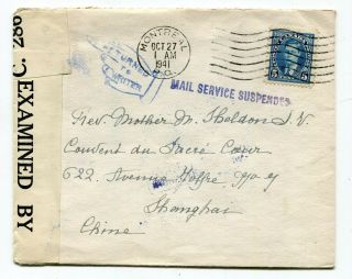 Canada Qc Montreal 1941 George Vi Censor Cover To China - Service Suspended Dlo
