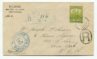 Newfoundland Nfld - St Johns 1928 Double Ring Cds - Caribou Registered Cover