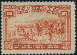Canada 102 F - Vf 1908 Quebec Tercentenary 15c Orange Champlain 