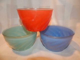 Vtg Sue Bee Honey Bowls Colored Glass Red Turquoise Blue Collectible Glassware