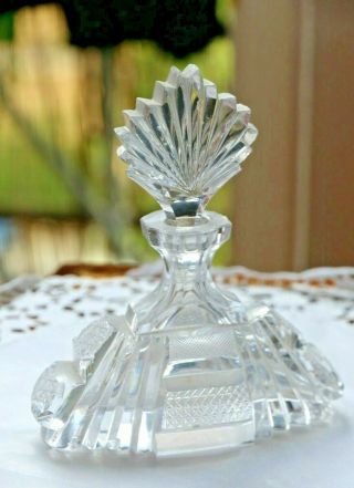 Bohemian Art Deco Cut Crystal Glass Perfume Bottle