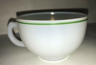 Hazel Atlas Moderntone Platonite Coffee Cup Milk Glass Green White Stripe Evc