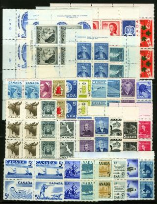 Canada 303 - 388 1951 - 1959 Assorted Mnh Blocks Of 4 - 10 Eight Plate Blocks Or 4
