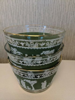 3 Vintage Jasperware Jeanette Green Wedgewood 4 " Dessert Glasses Roman Grecian