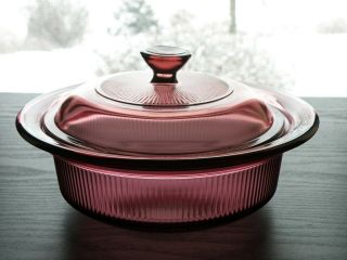 Pyrex Visions Cranberry Glass 24 Oz V - 30 - B Casserole Dish V 1 C Lid