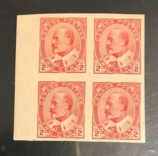 Canada Postage Stamps King Edward 2 Cents Block Of 4 Mnh Unperforated