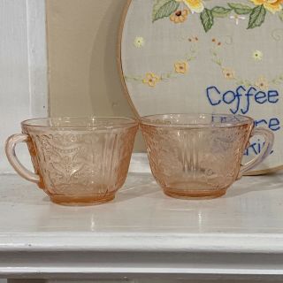 Vintage Pink Depression Glass Tea Cups | American Sweetheart Macbeth - Evans