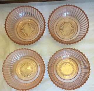Set Of 4 Vintage Anchor Hocking Pink Queen Mary Berry/dessert Bowls