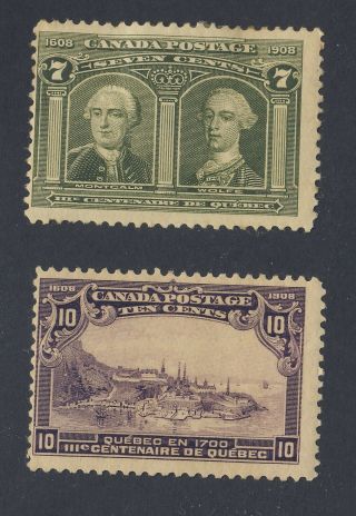 2x Canada 1908 - Quebec Stamps 100 - 7c F Hr & 101 - 10c F Guide Value= $180.  00