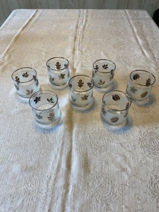 Set Of 7 Vintage 1950s - 60s Libbey Glass Co Silver Leaf Foliage Juice Punch Cups