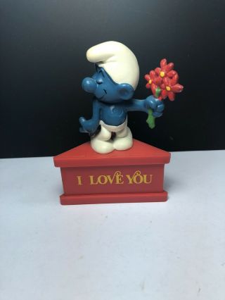 Vintage 1980’s Smurf A Gram I Love You Smurfs Flower Figure Peyo