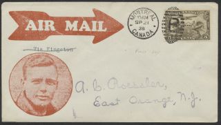 1928 C1 First Airmail Fdc,  Ac Roessler Lindbergh Cachet,  Montreal Duplex