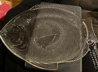 Vintage Clear Glass Fish Shaped Serving Dish Platter Plate Oven Proof Usa