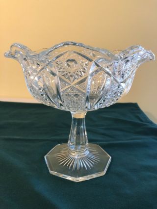 Vintage Crystal Glass Pedestal Compote Candy/fruit Dish.  Starburst W/ Scalloped
