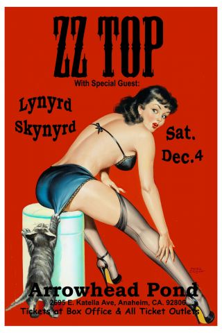 Rock: Zz Top With Lynyrd Skynyrd Betty Page Concert Poster 1999 13x19