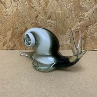 Vintage Murano Glass Snail Ornament Paperweight Black Green & White 17 X 9.  5cm