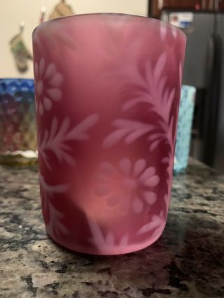 Vintage Fenton Frosted Cranberry Opalescent Glass Fern & Daisy Tumbler