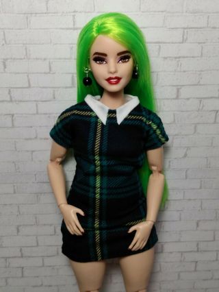 Ooak Curvy Made To Move Barbie Doll,  Reroot Repaint,  Bright Neon Green Hair