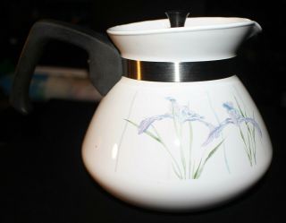 Vintage Corning Ware Tea Pot With Lid Shadow Iris Pattern White