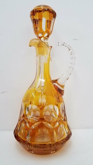 Vintage Amber Cut To Clear Depression Glass Decanter