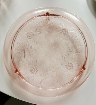 Vtg Jeanette Pink Cherry Blossom Depression Glass Cake Plate 10 1/4 In 1930s