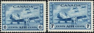 Canada 1942 - 43 Airmail Issue 6c & 7c Blue Sg.  399/400 (lightly Hinged)