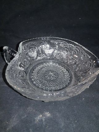 Vtg Dish Bowl Clear Glass Apple Shaped Applesauce Bow Serving Handle