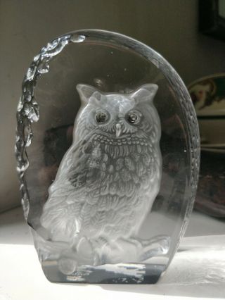 Vintage Wedgwood Crystal Glass Owl Artglass Paperweight/ornament