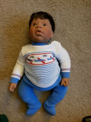 1998 Realistic Lee Middleton 17 " Baby Doll African American By Reva Signed
