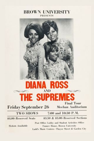 Diana Ross & The Supremes At Brown University Concert Poster 1969 12x18