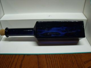 Cobalt Blue 10 - 3/4 " Tall Flat Sides 2 - 3/8 Square Bottom Decorative Bottle W/cork