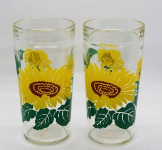 2 Vintage Anchor Hocking Sunflower Drinking Glasses/jelly Jar Style