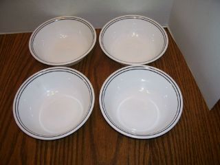 Set Of 4 Corelle Soup/cereal Bowls In White With Double Thin Black Bands