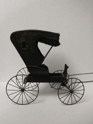 Vintage Antique Dollhouse Covered Metal Horse Drawn Buggy Carriage (no Horse)