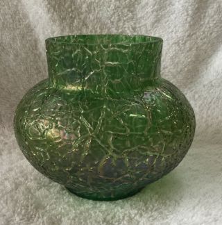 Vintage Art Nouveau Type Green Iridescent Glass Vase