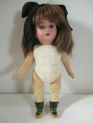 Antique German Or French Bisque Head Doll With Glass Sleep Eyes 6 3/4 Tall