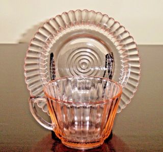 Depression Glass Macbeth - Evans Pink Petalware Cereal Bowl & Cup 1930 - 1940