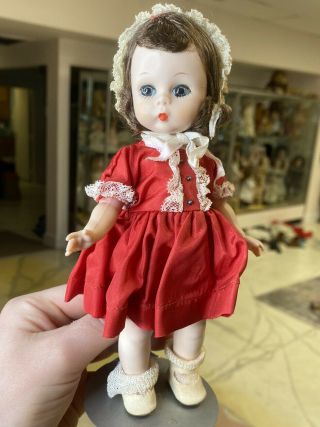 8 " Vintage Madame Alexander Alex Doll In Red Dress 1950s Walker Flutter Eyes