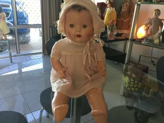 Antique Composition Head On Cloth Body Baby Doll Ca 1920s,  61.  5 Cm Ht