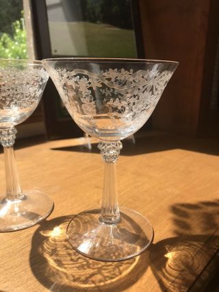 Three 1942 - 1971 Elegant Glass Fostoria Romance Etched Champagne Stem Sherbets 2