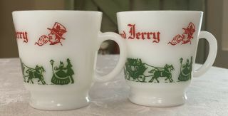 Two Vintage Tom And Jerry Hazel Atlas Milk Glass Mugs