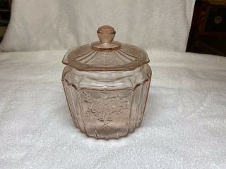 Vintage Pink Depression Glass Biscuit Barrel Candy Cookie Jar With Lid