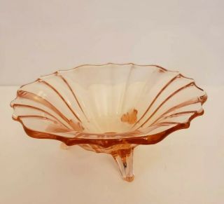 Vintage Pink Depression Glass 3 Footed Candy Dish 6 " X 3 " High W Scalloped Edge