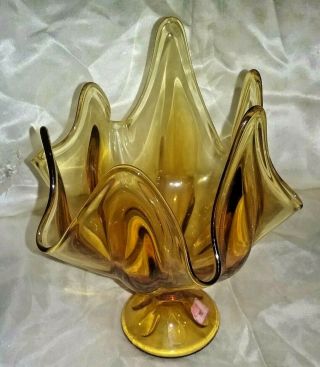Vintage Viking Art Glass Amber Vase Compote Candy Dish