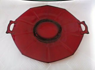 Vintage Cambridge Decagon Red Depression Glass Handled Serving Plate,  12 "