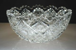 Gorgeous Antique Abp American Brilliant Period Cut Glass Crystal 9 " Bowl Glows